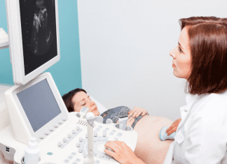 A woman having an ultrasound.