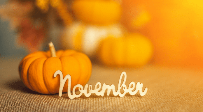A pumpkin with the word November in front of it.