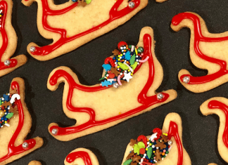 Decorated sled Christmas cookies.