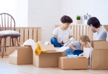 A family packing boxes.