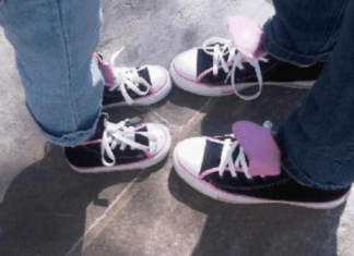 Mom and daughter matching shoes.