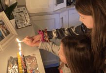 Girls lighting an menorah.