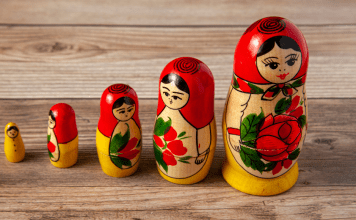 Russian dolls lined up.