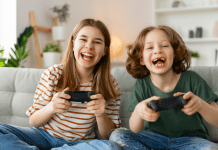 Kids today playing video games.
